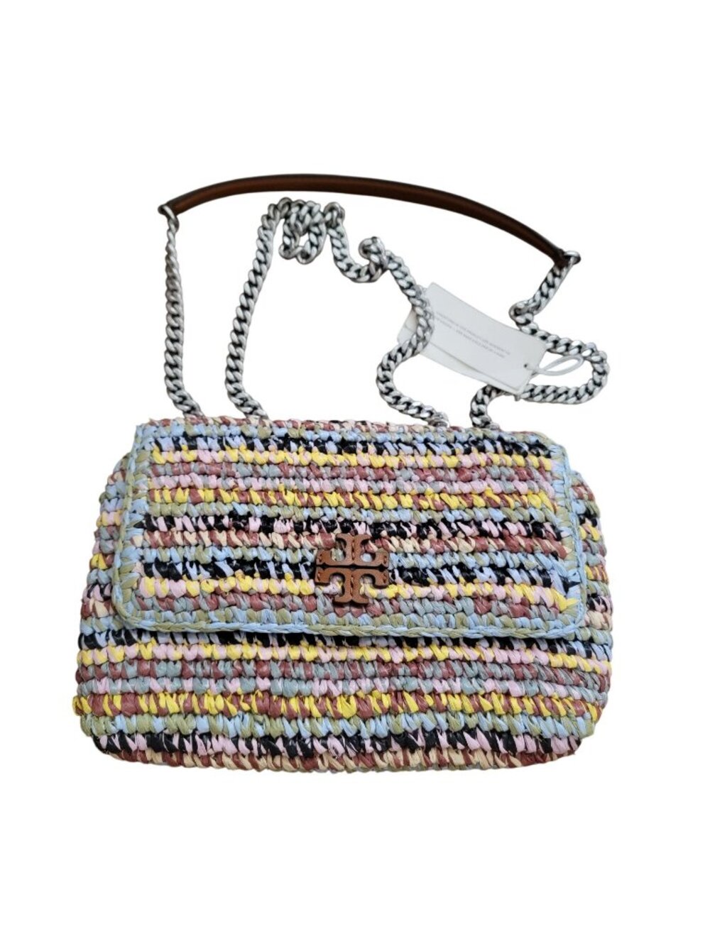 Tory Burch Willa Raffia Shoulder Bag Luxury Designer Contemporary Vacation Blue